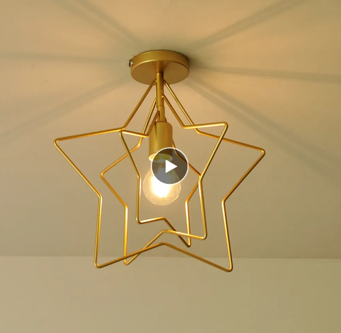 3D stjernedesign taklampe i gullmetall