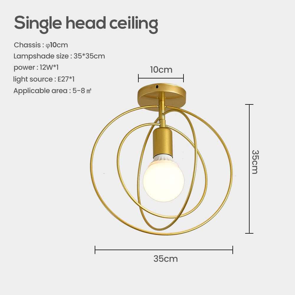 Home Led Pendant Lights Golden E27 Hanging Lamp Living Room